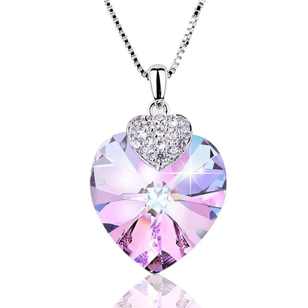 Swarovski Necklace for Women Heart Shape Amethyst Crystal Pendant Necklace Fine Jewelry Choker Necklace Gift for Lady Collares