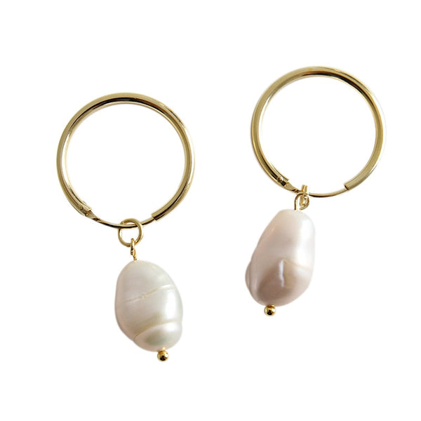925 sterling silver water drop Baroque pearl hoop earrings gold modern design earrings for women party jewelry for charm