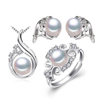 925 Sterling Silver earrings with stones,natural Pearl jewelry sets for women,bohemian set stud earrings party rings